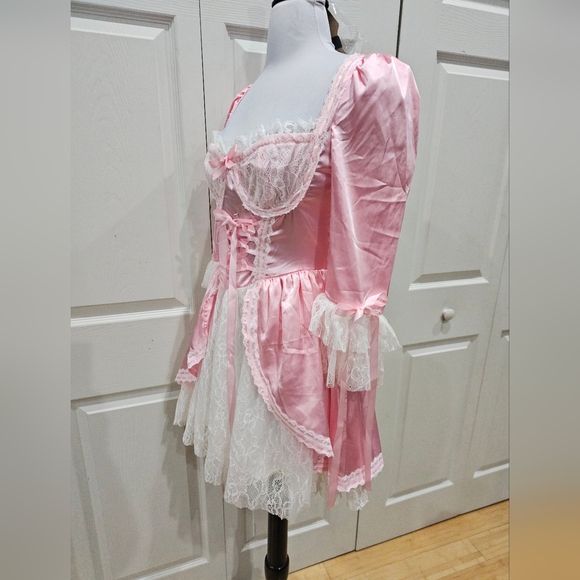 Dolls Kill Exclusive French Cake Queen Marie Antoinette Pink Lace Mini Dress S - Picture 7 of 11